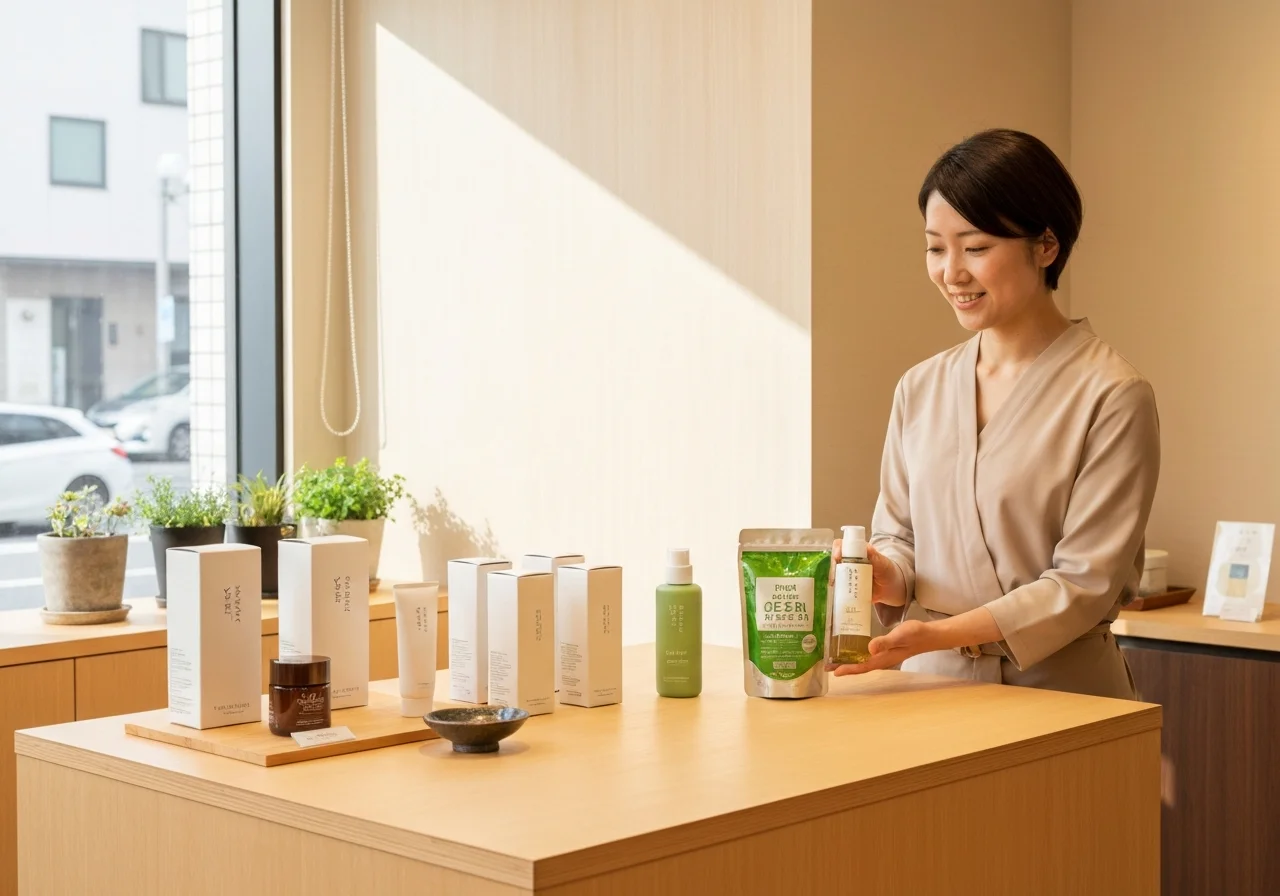 A small table neatly arranged with beauty product samples for trial